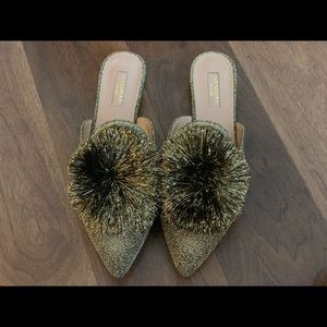 Aquazurra Pom Pom powder puff mules